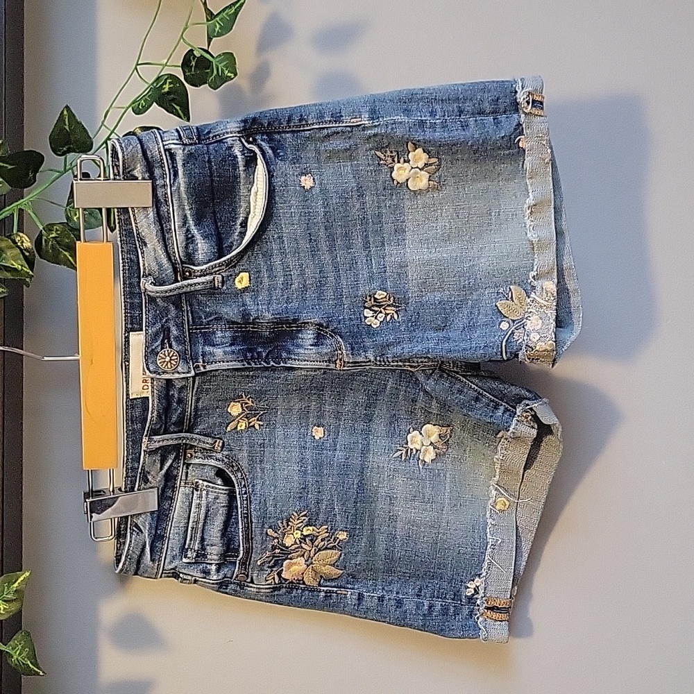 Driftwood LULU rolled cuff Jean Shorts Embroidered